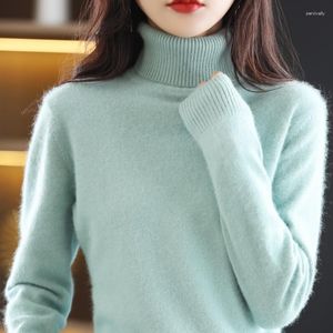 Kvinnors tröjor Autumn/Winter Ladies Pullover Mink Cashmere Sweater Casual Knitwear Thicked Turtleneck Tops Loose Base Cresatile Blue
