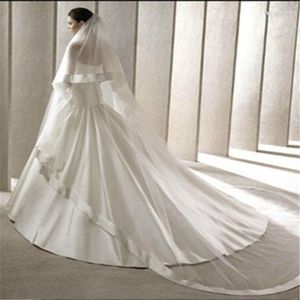 Véus de noiva 2 camadas largura borda de fita comprimento da catedral Acessórios do véu de casamento