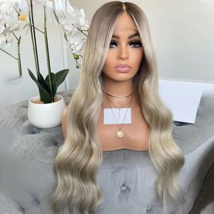 Human Hair Full Lace Frontal Wigs Natural Body Wavy Ombre Platinum Blonde Lace Frontal Wig HD Transparent Lace Synthetic Frontal Wig Preplucked