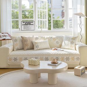 Stol täcker amerikansk stil broderad snöflinga mönster slipcover skarv soffa täckning för soffa antislip dekorativ kudde slip