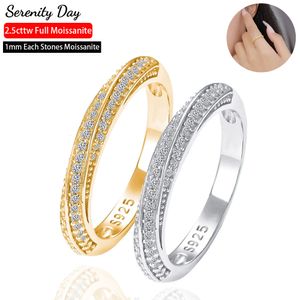 Anéis de casamento Serenity 0 255cttw Real D Color 1mm completo para mulheres S925 Bandas de prata esterlina Placa 18K Jóias finas de ouro branco 230822