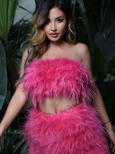 Women futra faux missjanefur feather crop top kobiety moda seksowna backless