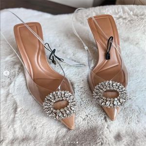 Woman TRAF Dress 864 Shoes Transparent Heeled Sandals Pointed Slingback Sandal Fashion Party Pumps Women Sexy Crystal High Heels 230822 192