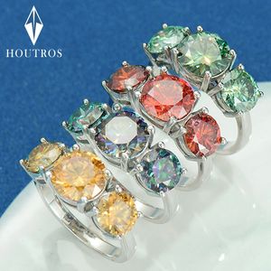 Wedding Rings Houtros 3 Stones Colorful Ring 925 Sterling Silver 4CT Red Sparking Diamond Promise Band Certifitied GRA 230822