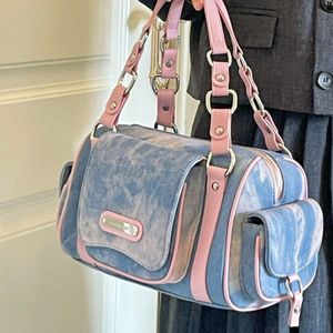 Torby wieczorowe retro amerykańska moda o wysokiej pojemności torebka dżinsowa Różowa worek torba TOTE wiele kieszeni Duże crossbody 230823