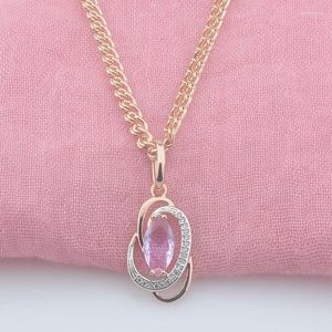Colares pendentes FJ Mulheres 585 Color de ouro rosa Luz de jóias de colar de cristal de zircão cúbico roxo