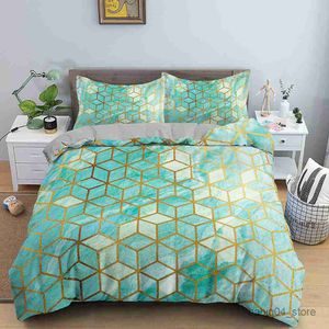 Conjuntos de cama Geometria de Mármore Conjunto de Cama Respirável Capa de Edredão com Fecho de Zíper Múltiplos Tamanhos Capa de Colcha com Caso Home Textiles R230901