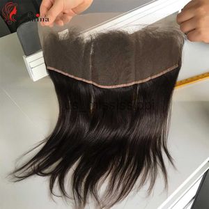 Perucas sintéticas fechamento de renda reta 13x4 lace frontal mão amarrada fechamento de cabelo humano parte livre parte transparente fechamento de renda pré -arrancada x0823