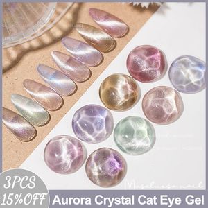 Nagellack Museluoge 8Color/Set Aurora Crystal Cat Eye Gel Polish gel naglar polska 15 ml semi permanent blötläggning av gel magnet nagellack 230822