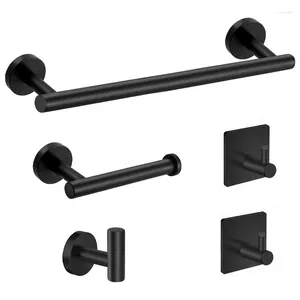 Bath Accessory Set Wall Mounted Bathroom Hardware Stainless Steel Toilet Paper Holder Towel Rack Hand Bar Robe Hooks 5pc Kit For