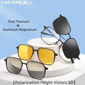 Fashion Sunglasses Frames YIMARUILI Aluminum Magnesium Ppure Retro Double Beam Magnetic Polarized Night Vision 3D Prescription Glasses Frame 9908 230822