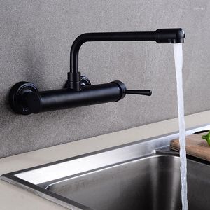 Kitchen Faucets Brass Wall Mounted Faucet Dual Hole Single Handle Mixer Water Tap