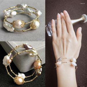 Bangle 2023 Baroque Shaped Fresh Water Pearl Multi-layer Bracelet Dinner Party Commute Gorgeous Expensive Hand Jewelry Women