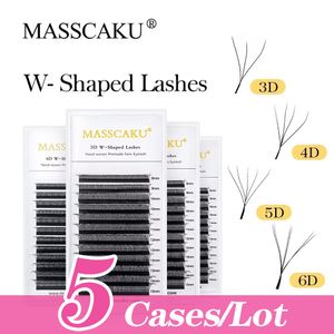 False Eyelashes MASSCAKU 5CasesLot W Shape Eyelash 3D Handmade Premade Volume Fan Lashes Faux Mink Natural Makeup 230906