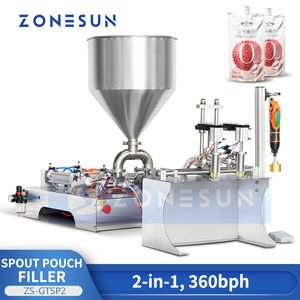 Zonesun Semi Automi Automatic Spout Packaging Machine Liquid Filler Pet Food Juice Sauce Scures Capper Pump ZS-GTSP2