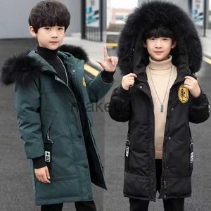 Casaco para baixo 2023 New Winter Boys Jacket Color Solid Long Style Mantenha a proteção fria e a frio de algodão casacos de quebra -vento por 414 anos J230823