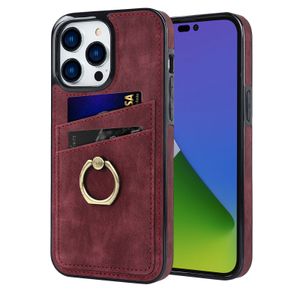 For iPhone 13 Case Slim Leather Card Holder Ring Kickstand Cover For iPhone14 12 Pro Max 11 XR XS X 8 7 Vintage Stand Conque