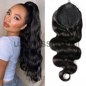 Perucas sintéticas ondas corporais naturais rabos de cavalo ponylail de cabelo humano clipe brasileiro para mulheres remy cor natural color polegada rabo de cavalo x0823