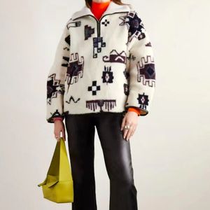 23 Tasarımcı Kazak Ceket, Sonbahar/Kış Modaya Düzenli Baskı Yarım Zip yaka kazığı Sıradan Polar Ceket