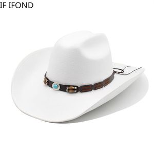 Breda randen hattar hink hattar konstgjorda ull västerländsk cowboy för män kvinnor vintage brett rim filt fedoras gentleman jazz lady cowgirl klänning cap 230822