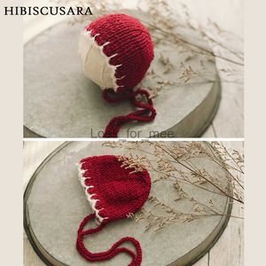 Red Baby Hat Knitted Infant Girl Cute Warm Hats Photo Props Xmas Festival Knitting Bonnet Santa Headwear Photo Studio Accessory HKD230823