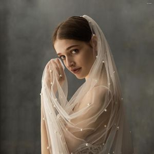 Bridal Veils V639 Vintage miękki tiul Pearl Veil One Warstwa Party Sex Długie katedralne ślub i akcesoria