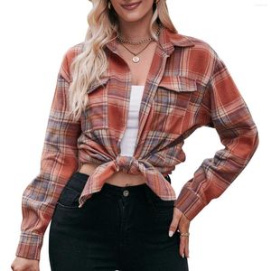 Blusas femininas outono camisetas casuais de inverno de tamanho grande camisa xadrez solteira escritório senhora de manga longa feminina de rua usa tops