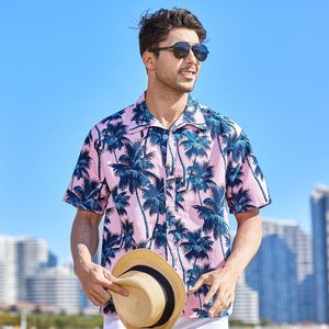 Herren lässige Hemden Sommer atmungsaktive hawaiianische Männer Kokosnussbaum gedruckt kurzarmig Button Down Urlaub Chemise Homme Plus Size 3xl 4xl 5xl 230823