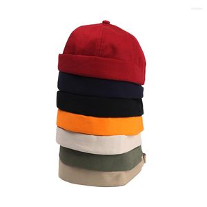 Berets Frauen Männer Beanie Cap Solid Cotton Loop Melonkappen Männlich Frauen Streetwear Hip Hop Beanies Hut schwarz gelbrot