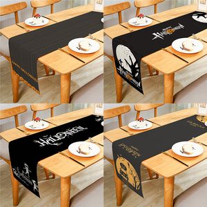 Table Runner Simple Halloween Ghost Mummy Cartoon Printed Linen Table Runner Cloth Cover Anti-Slip Stain For Dinner Festival Party Decor 230823