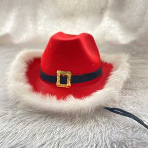 Julfest Cowboy Cowgirl Santa Claus Hats Lysande Christma Party Led Glowing Christmas Hats Nyårsgåvor för män Kvinnor HKD230823