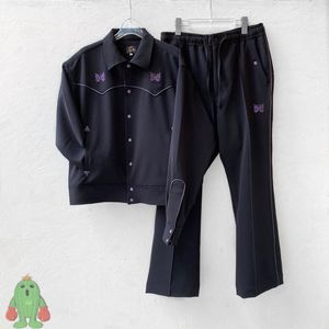 Men s Jackets NEEDLES Butterfly Embroidered Vintage School Suit Shirt Pants Casual Jacket Set 230823