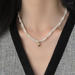 Pendant Necklaces Korean Fashion Simple Pearl Necklace For Women Double Layered Gold Color Love Collar Chain Elegant Jewelry