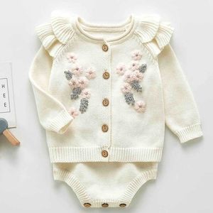 Zestawy odzieży Niemowlę dzieci Zestawy ubrania na dzianie z długim rękawem płaszcz kardiganowy+Rompers Spring Autumn Toddler Girl Girl Suit