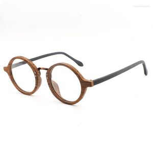 Solglasögonramar 2023 Klassisk unik rund trästruktur Acetat Eyewear Japan Style Vintage Recept Geleglasläsningsglasögon för män