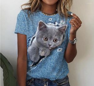 Women's T Shirts 2023 Summer Cute Kitten Pattern Fashion Woman Oversized T-shirt Casual Street Everyday Crewneck Short Sleeve Top