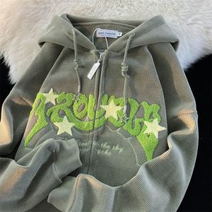 Erkek Hoodies Sweatshirts Amerikan Vintage kadife hırsız ceket kadın sonbahar kış y2k gevşek mektup nakış harajuku polar sıcak sweatshirt 230822