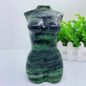 Decorative Figurines 17CM Natural Ruby In Zoisite Lady Model Body Carving Fashion Gemstone Collection Home Office Decoration Crafts Healing