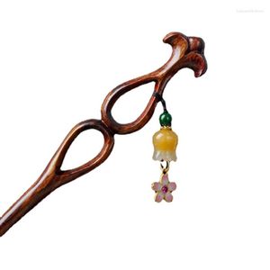 Pendant Necklaces Yellow Pear Hairpin Women's Retro Tie Up The Hair Clasp Gifts For Girlfriend Ancient Style Wooden Accessories