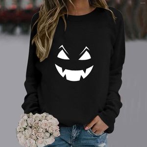 Kvinnors hoodies halloween tryckt avslappnad lös rund hals långärmad hoodie klädshopping