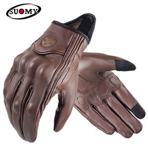 5本の指の手袋Suomy Vinatge Goatskin Motorcycle Summer Men Brown Retro Leather Motorsbike Motocross Glove Lady Motorcyclist Guantes 230823