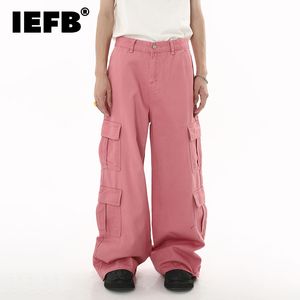 Men s Jeans IEFB Trousers Trend Baggy Denim Cargo Pants 2023 Big Pocket Pink Loose Jean Overalls Fashion Hip Hop Clothing 9C1748 230823