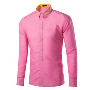 Мужские повседневные рубашки Золотое вышивание мужское платье 2023 Свадебная рубашка с длинным рукавом розовая рубашка Мужчина пуговица Camisa Social Masculina 230823