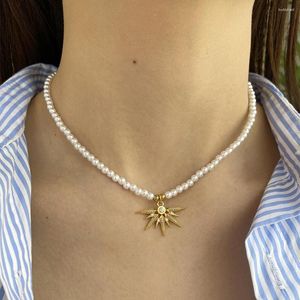 Pendant Necklaces Sparkling Star Zircon Imitation Pearl Necklace For Women Collar Stainless Steel Gold Color Clasp