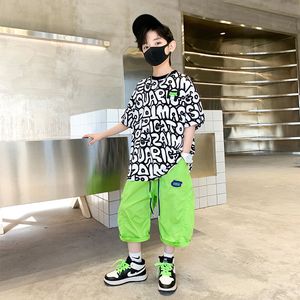 Clothing Sets 2023 Summer Boys Suit Children's Letter Print Short Sleeve TShirt Shorts Clothes 4 6 8 10 12 14 Y 230823