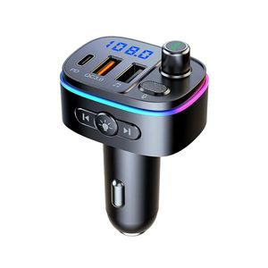 T65 Wireless 5.0 FM Transmitter Car Charge QC3.0 Type-C PD Fast Charger Wireless FM Adapter Kit مع خالية من اليدين