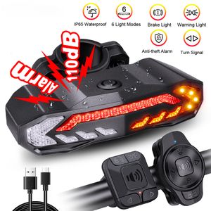 Bike Lights Wireless Bicycle Alarm Rear Tail Light With Turn Signal IP65 Waterproof Remote Control USB Brake Taillight 230823
