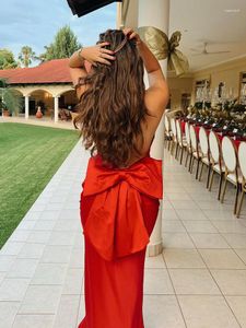 Casual Dresses Red Sexig Maxi Back Big Bow Prom Evening Party Backless Bodycon Satin Dress Halter Elegant For Women LM097