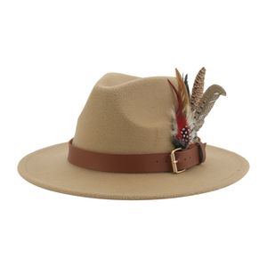 Chapéu de balde de aba larga Fedoras Winter Mulher Mulher Sentient Feather Luxury Fashion Wedding Casual Decorate Fedora Chapeau Femme Bonnet 230822