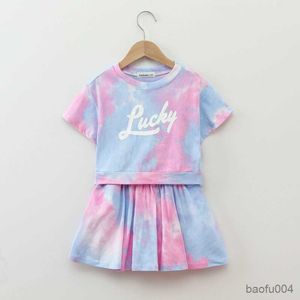 Clothing Sets 2Pcs Tie dye Summer Big Kids Baby Tall Girls Clothes Tops T-shirt+Skirt for 10 11 12 13 14 15 16 Years Old 150cm 160cm Height R230823